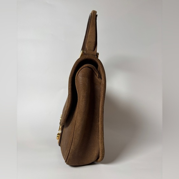 Vintage Balenciaga Brown Suede Bag – 70s Top Handle with Gold Turn Lock - Picture 2 of 9